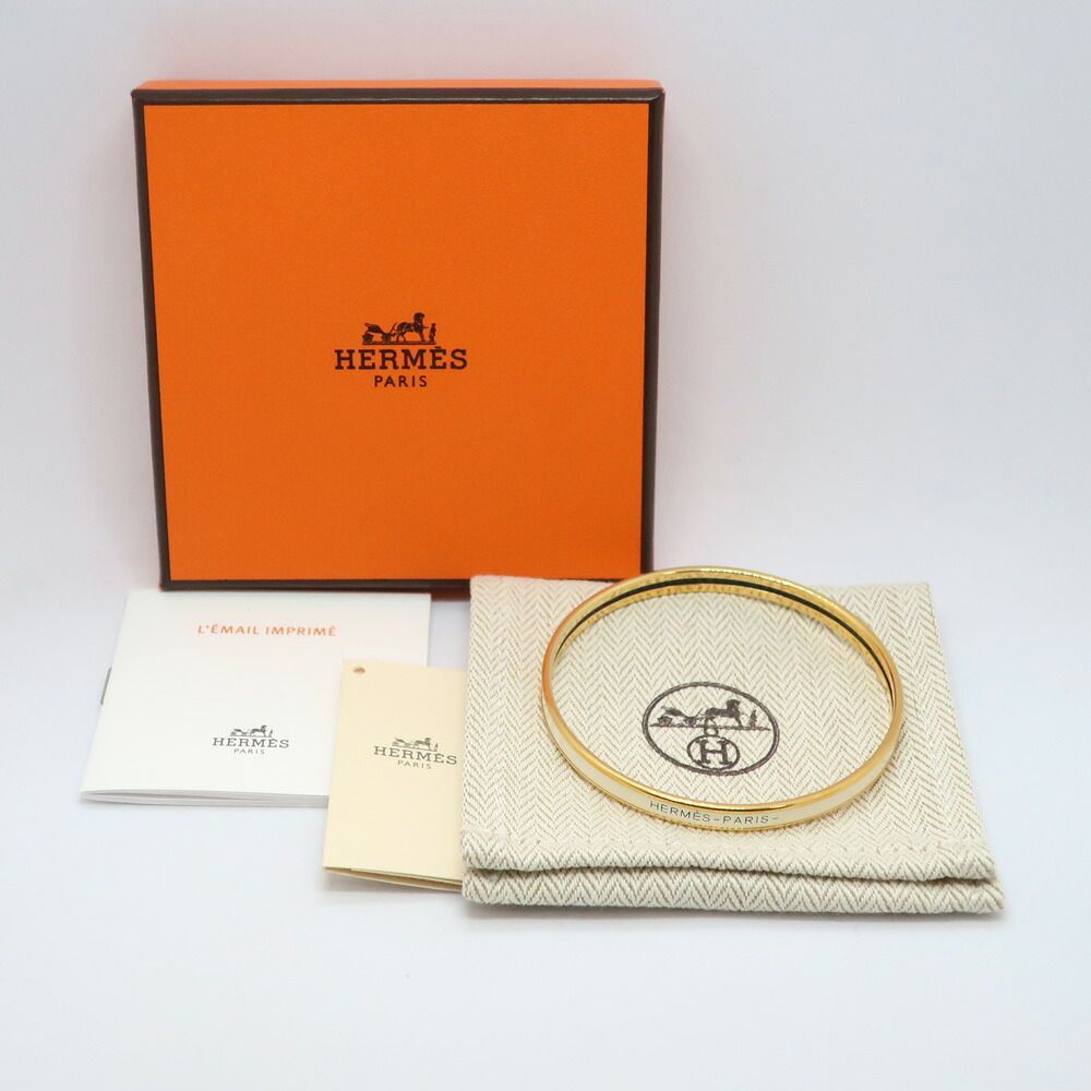 Hermes Enamel Bracelet Extra Fan Uni Cream Yellow Gold Bangle — view 5