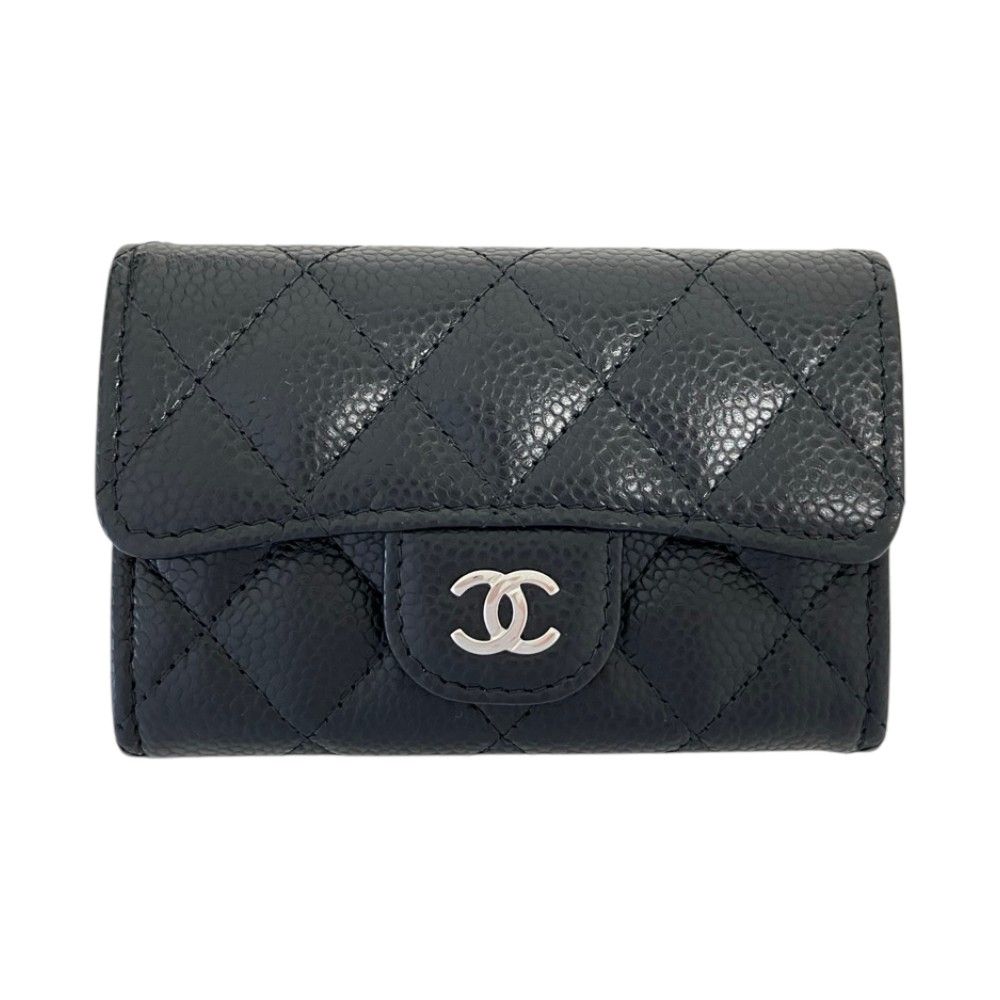 Chanel Timeless Classic Line Quilted Caviar Leather Flap Card Case Black