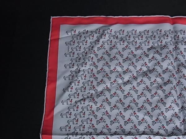 Hermes Scarf Carre 45 Gray Red Silk 100% Petit Horse Riding — view 2