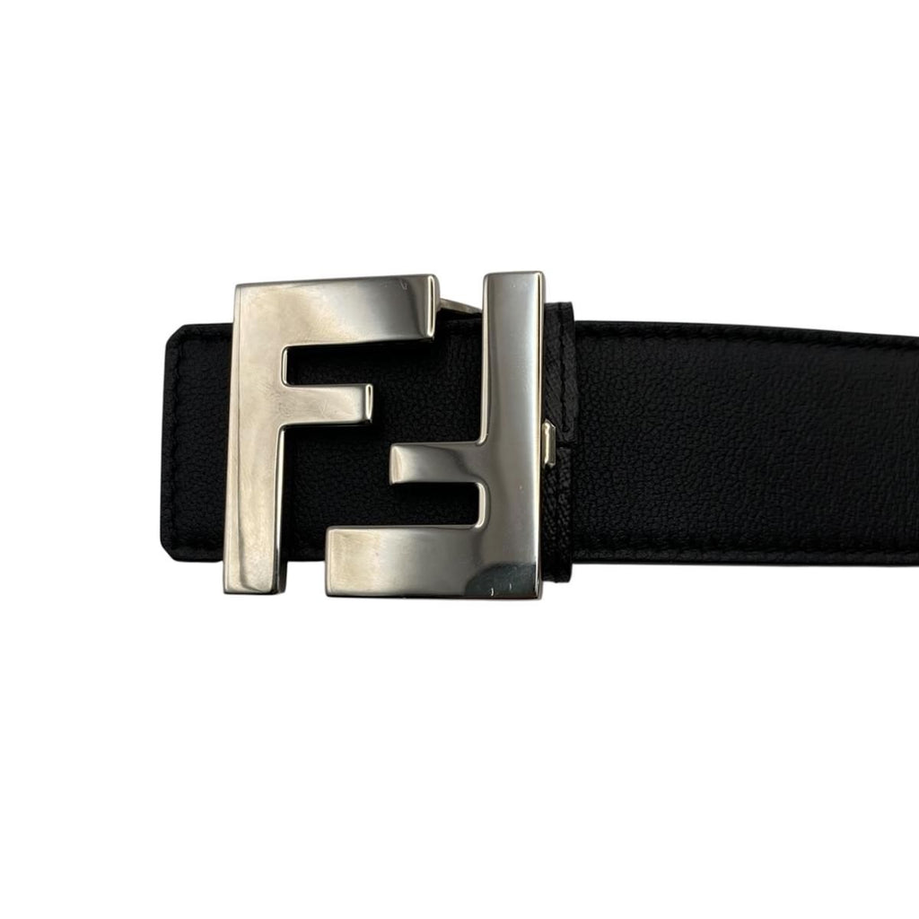Fendi Belt FF Square Reversible Black Gray Leather Silver — view 4