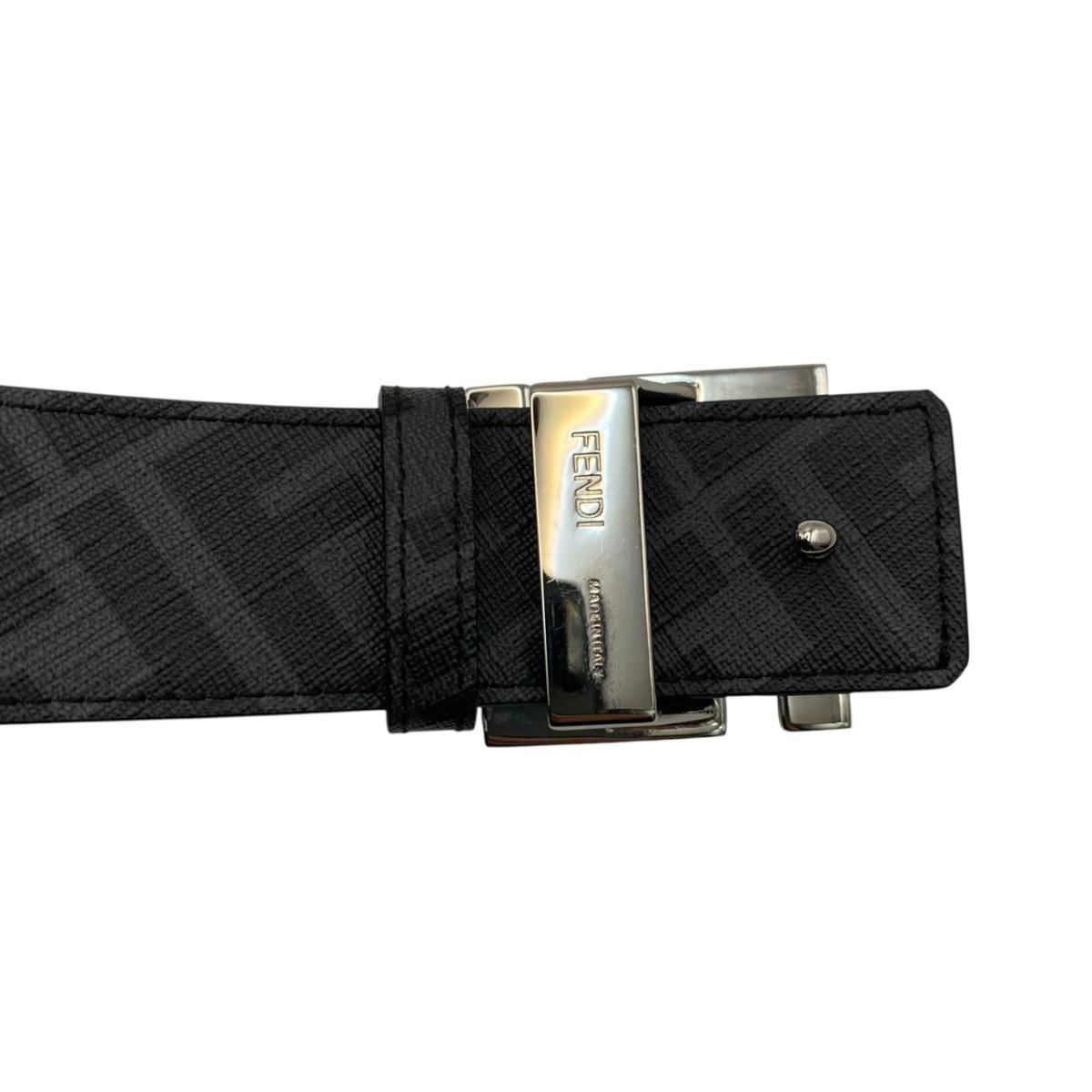 Fendi Belt FF Square Reversible Black Gray Leather Silver — view 5