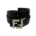 Fendi Belt FF Square Reversible Black Gray Leather Silver