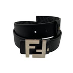 Fendi Belt FF Square Reversible Black Gray Leather Silver