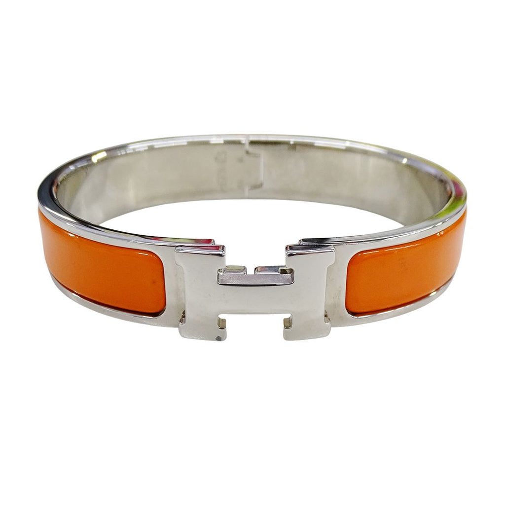 Hermes Bangle Bracelet Clic H PM Metal Silver Orange