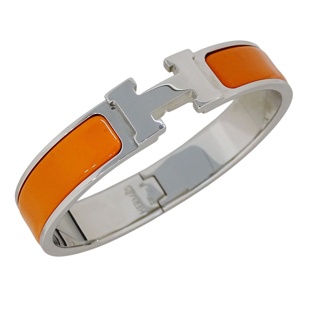 Hermes Bangle Bracelet Clic H PM Metal Silver Orange — view 2