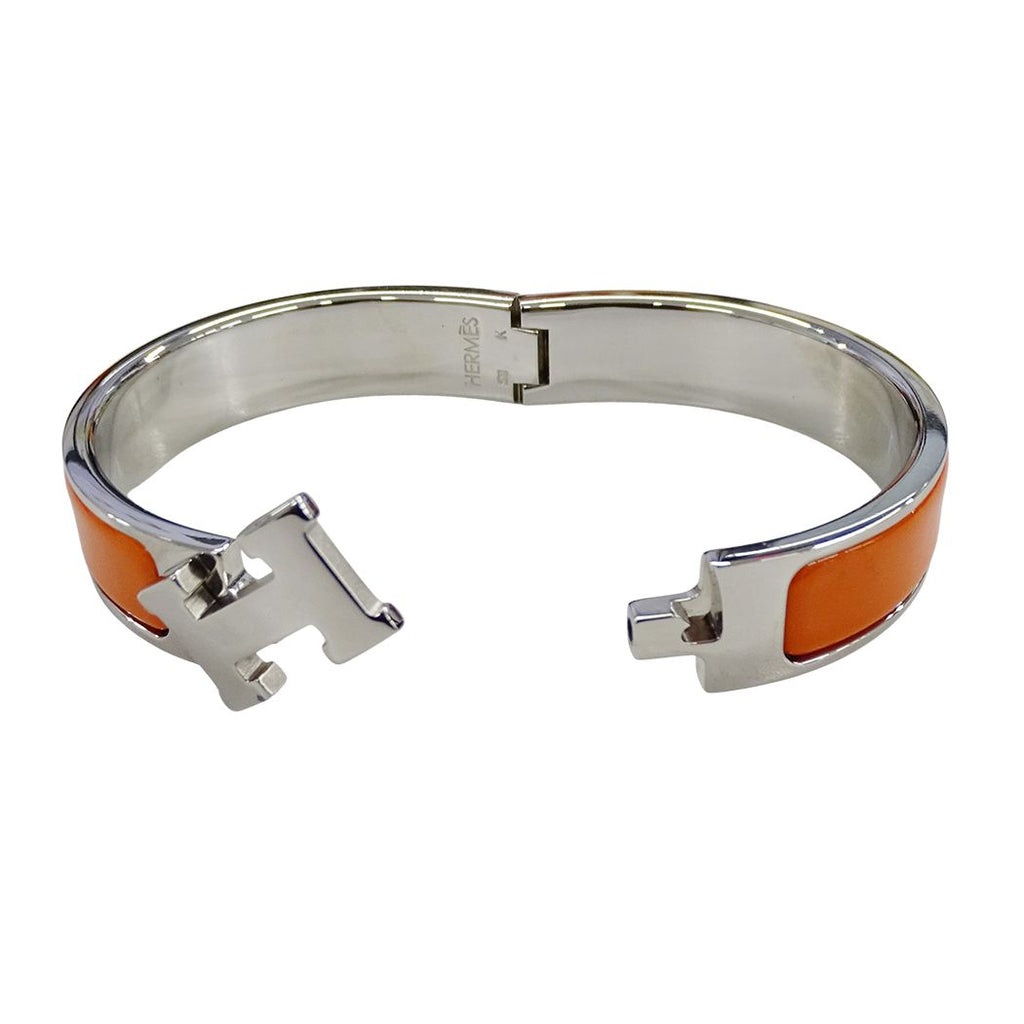 Hermes Bangle Bracelet Clic H PM Metal Silver Orange — view 6