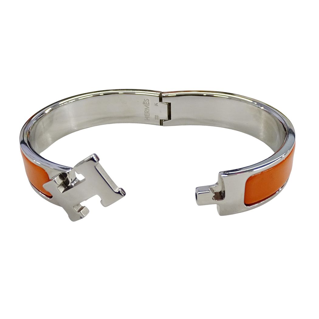 Hermes Bangle Bracelet Clic H PM Metal Silver Orange — view 6