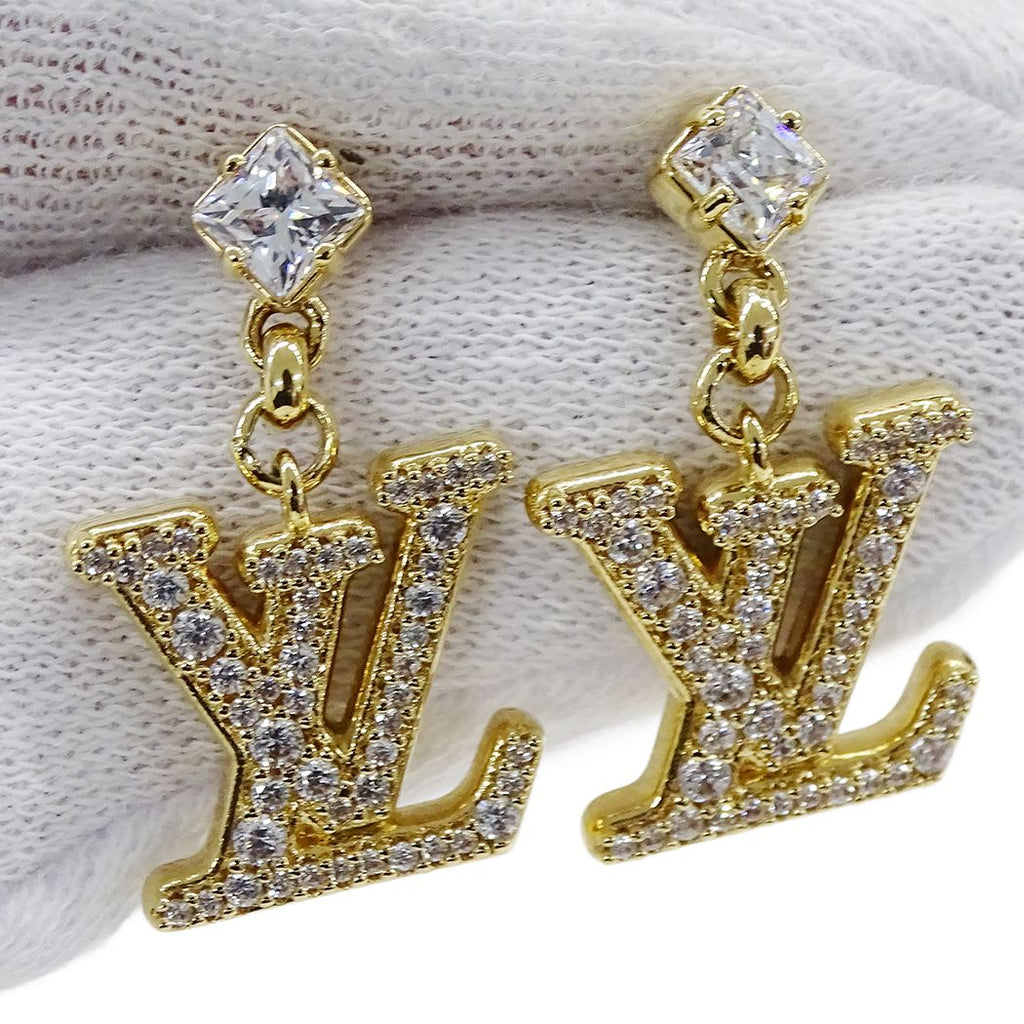 Louis Vuitton Earrings Metal Rhinestone LV Gold — view 7