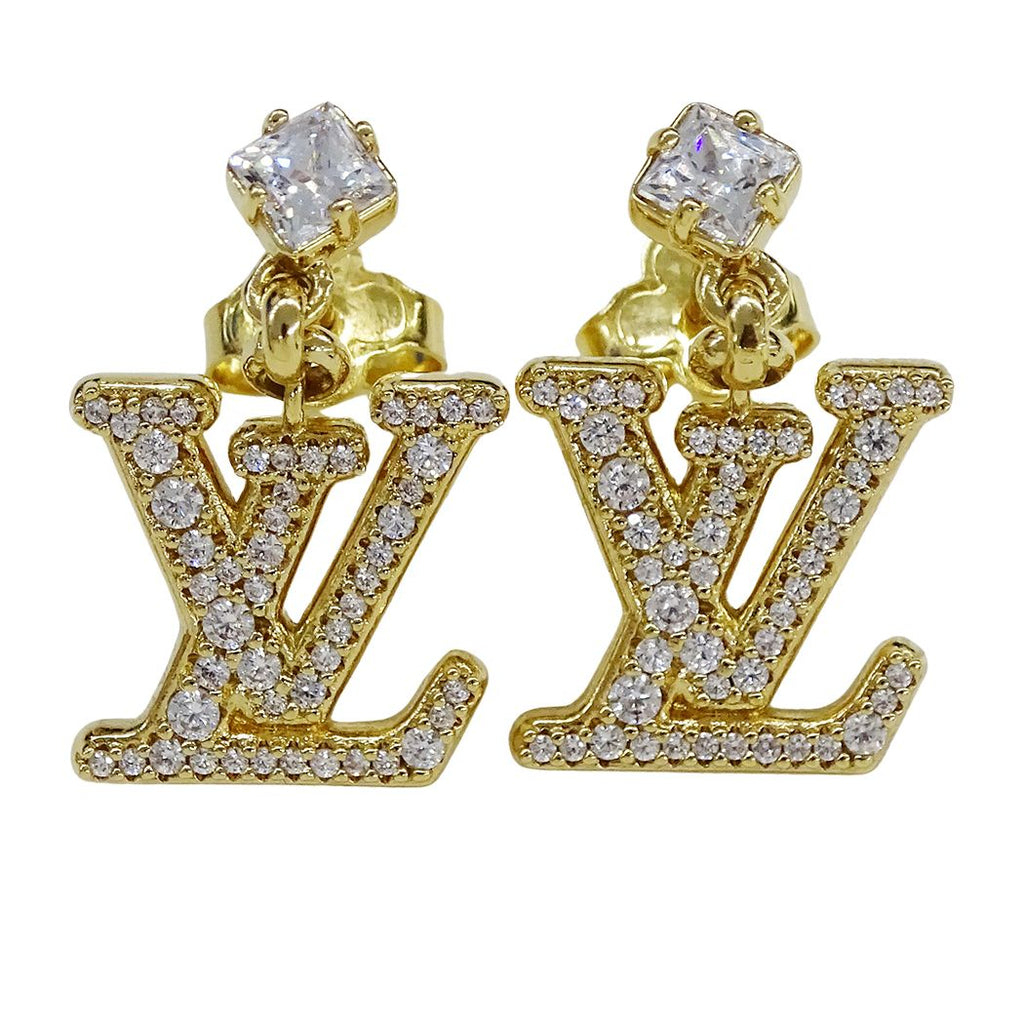 Louis Vuitton Earrings Metal Rhinestone LV Gold