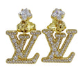 Louis Vuitton Earrings Metal Rhinestone LV Gold