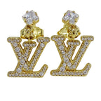 Louis Vuitton Earrings Metal Rhinestone LV Gold