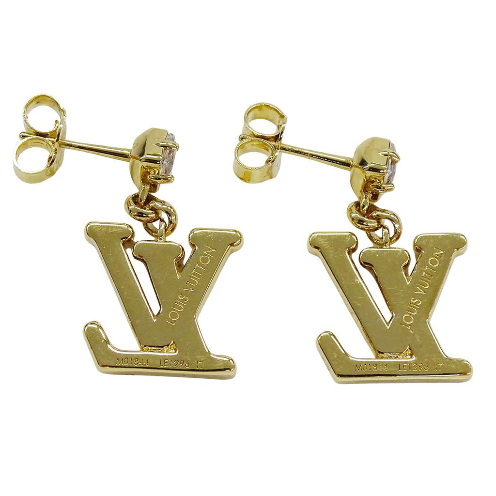 Louis Vuitton Earrings Metal Rhinestone LV Gold — view 4