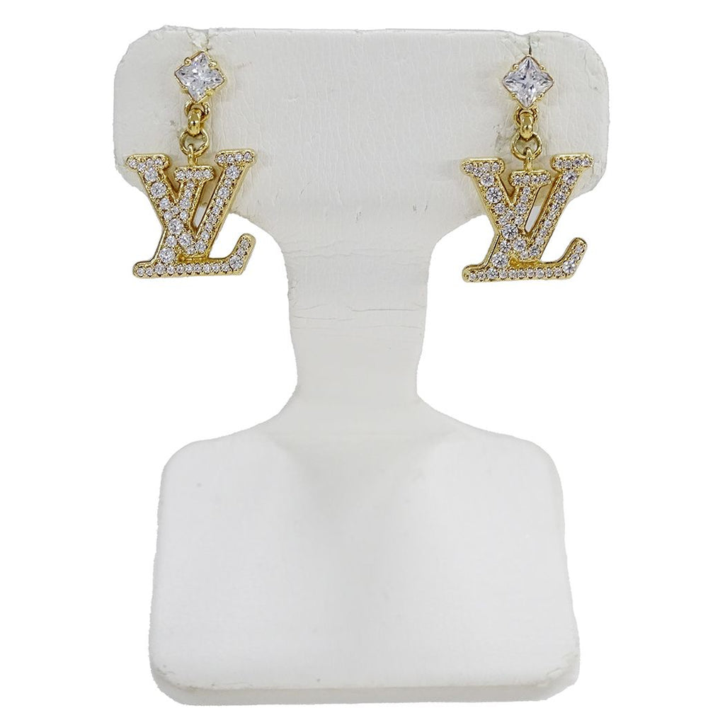 Louis Vuitton Earrings Metal Rhinestone LV Gold — view 2