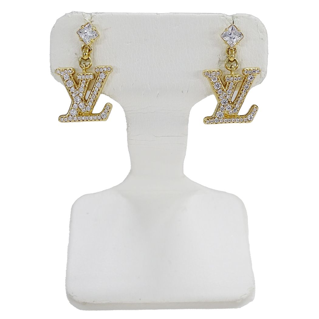 Louis Vuitton Earrings Metal Rhinestone LV Gold — view 2