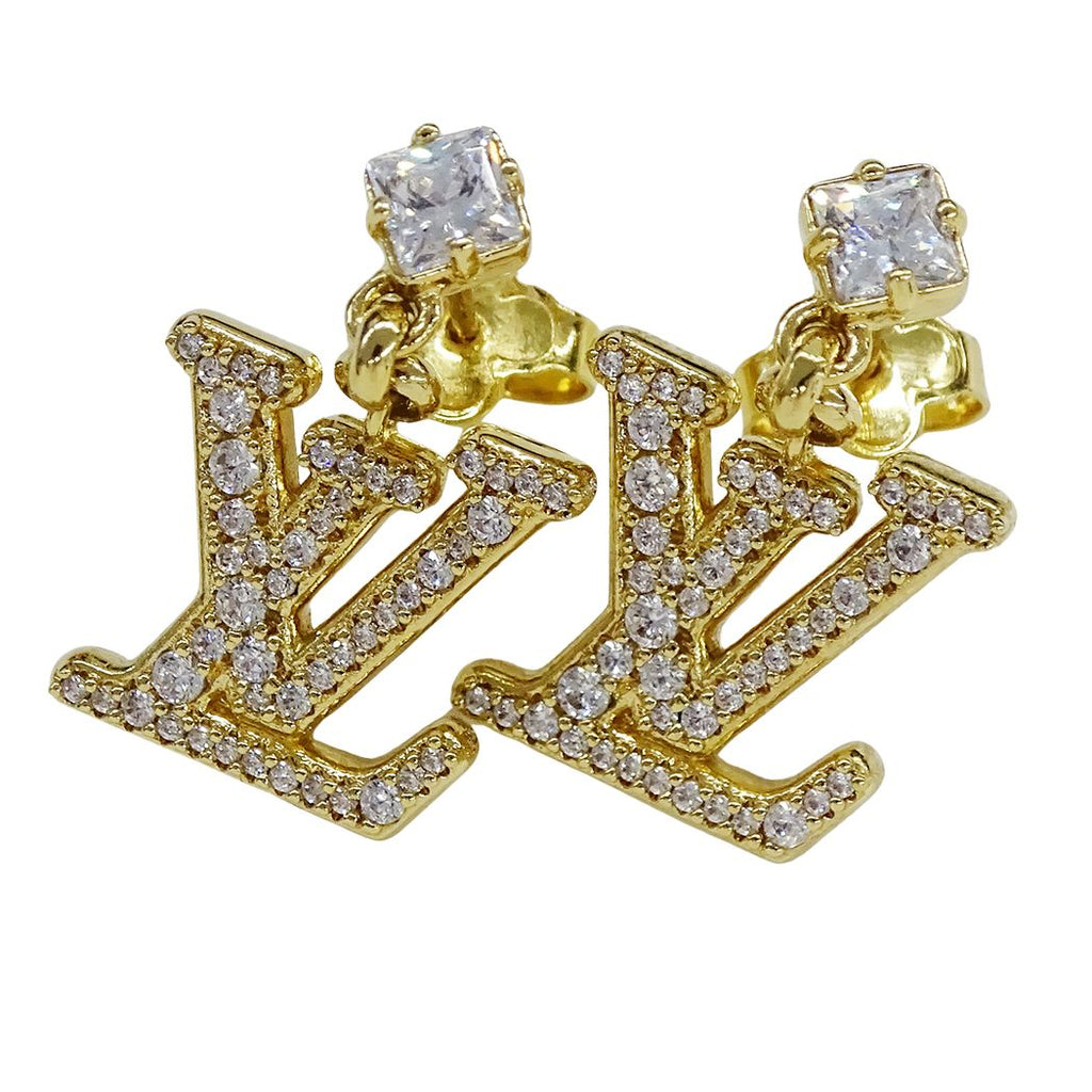 Louis Vuitton Earrings Metal Rhinestone LV Gold — view 3