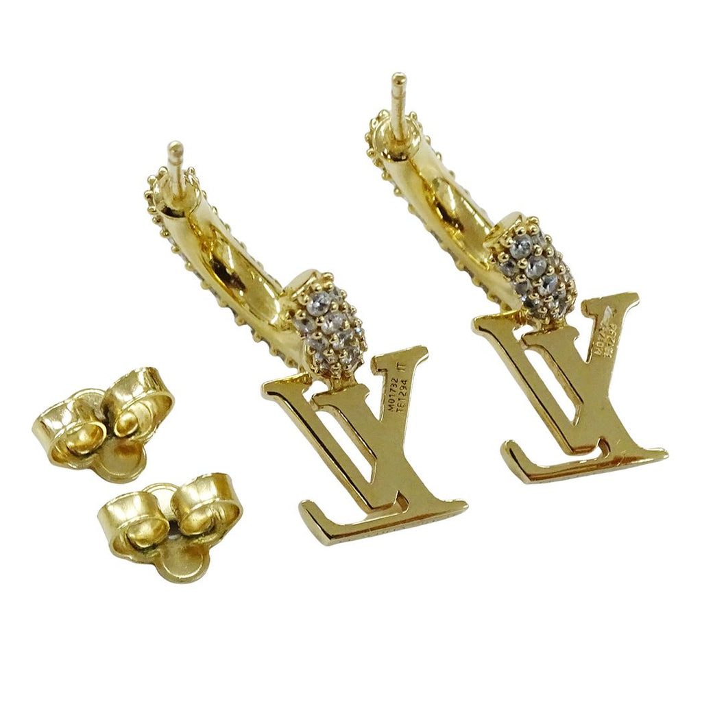 Louis Vuitton Earrings Metal Rhinestone Hoop LV Iconic Gold — view 5