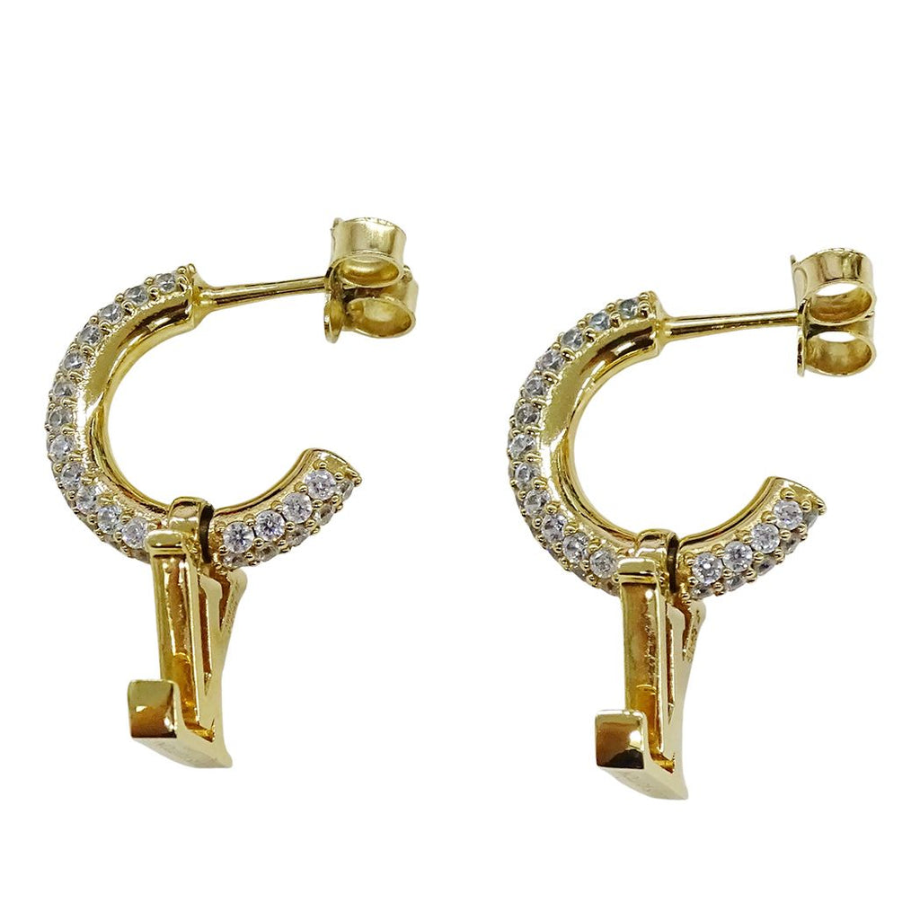 Louis Vuitton Earrings Metal Rhinestone Hoop LV Iconic Gold — view 4