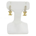 Louis Vuitton Earrings Metal Rhinestone Hoop LV Iconic Gold — view 2