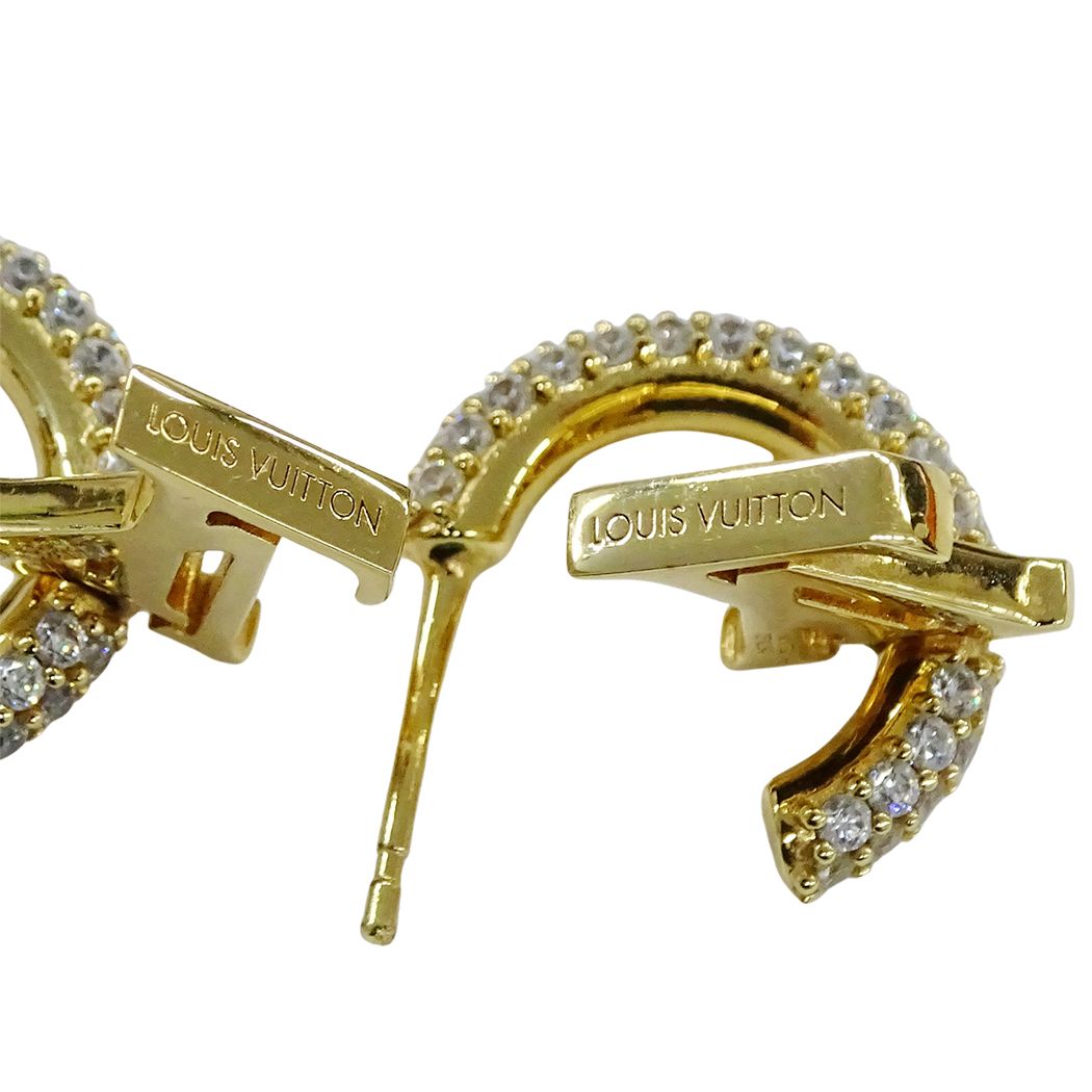 Louis Vuitton Earrings Metal Rhinestone Hoop LV Iconic Gold — view 7
