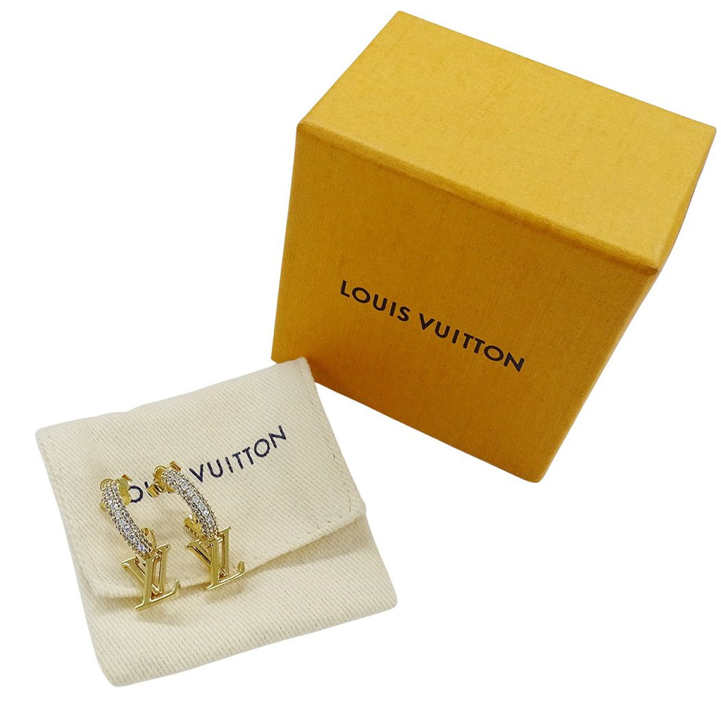 Louis Vuitton Earrings Metal Rhinestone Hoop LV Iconic Gold — view 8