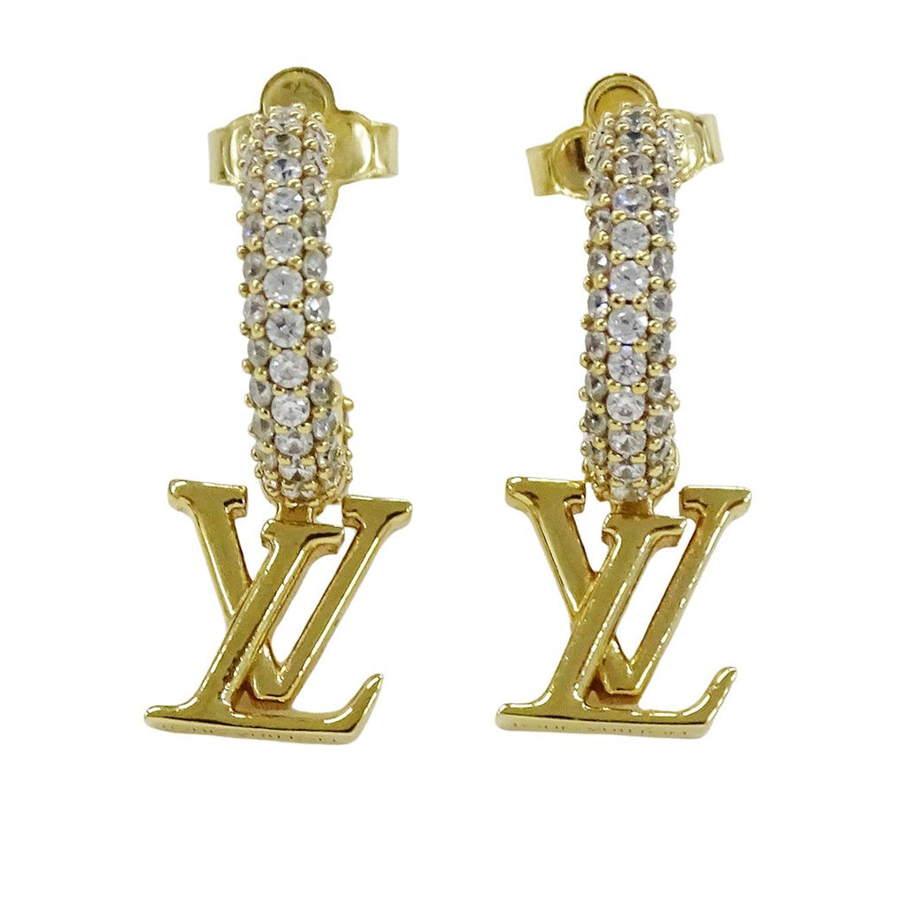 Louis Vuitton Earrings Metal Rhinestone Hoop LV Iconic Gold