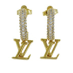 Louis Vuitton Earrings Metal Rhinestone Hoop LV Iconic Gold