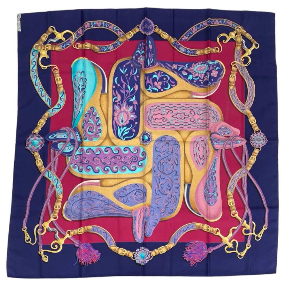 Hermes Carre 90 Festival Silk Scarf Navy Multicolor — view 2
