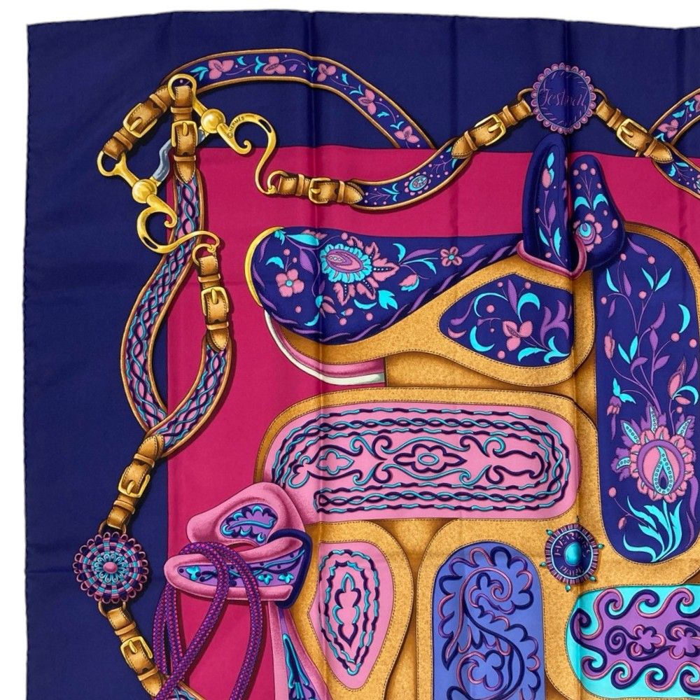 Hermes Carre 90 Festival Silk Scarf Navy Multicolor — view 3