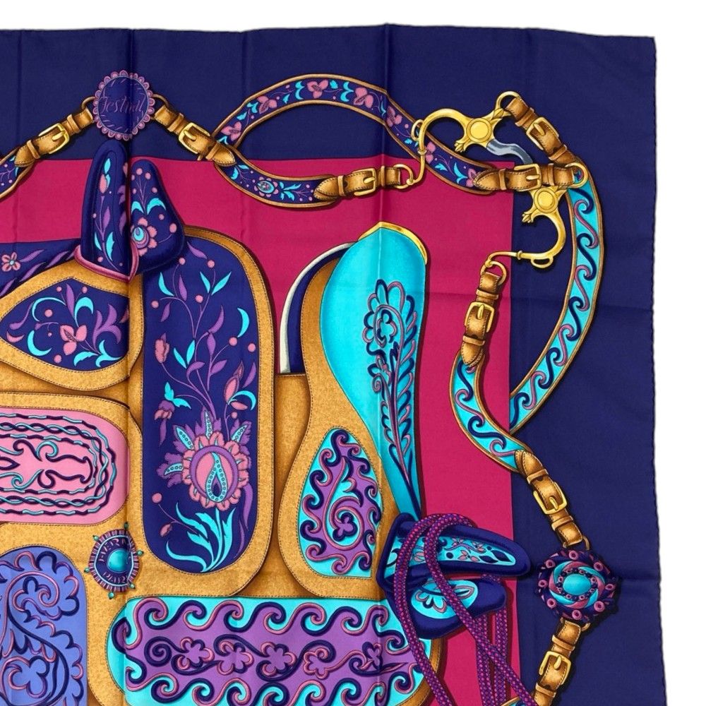 Hermes Carre 90 Festival Silk Scarf Navy Multicolor — view 4