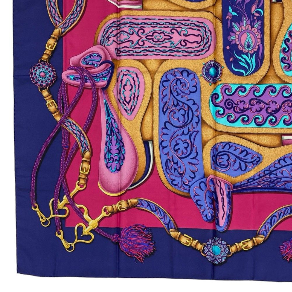 Hermes Carre 90 Festival Silk Scarf Navy Multicolor — view 5