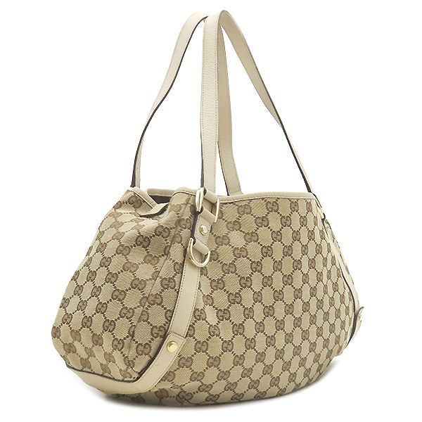 Gucci Handbag GG Abbey Canvas Leather Beige White Silver Tote — view 2