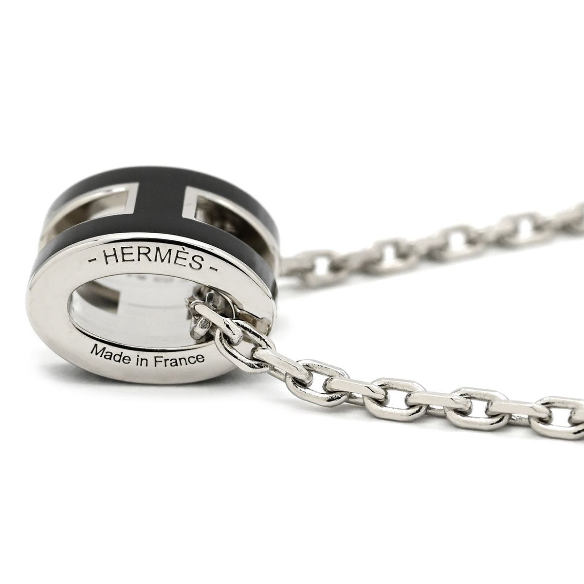 Hermes Necklace Pop H Mini Pendant Metal Lacquer Black Silver H Motif — view 2