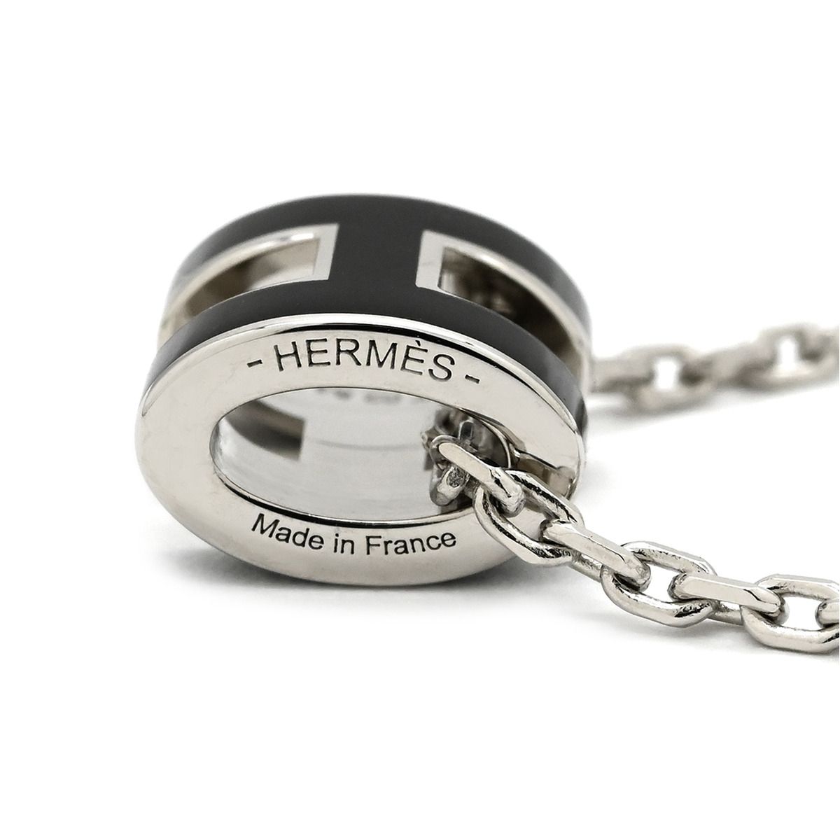 Hermes Necklace Pop H Mini Pendant Metal Lacquer Black Silver H Motif — view 5