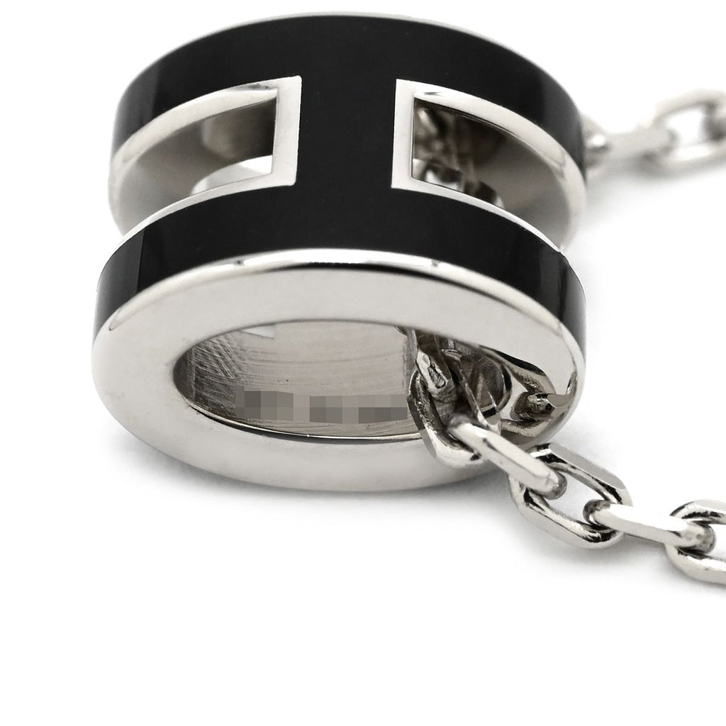 Hermes Necklace Pop H Mini Pendant Metal Lacquer Black Silver H Motif — view 4