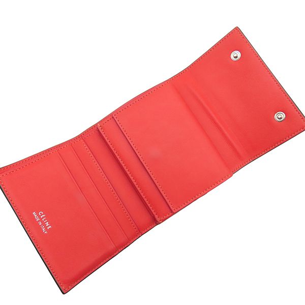 Celine Trifold Wallet Small Folded Multi Function Leather Beige Red Silver — view 7