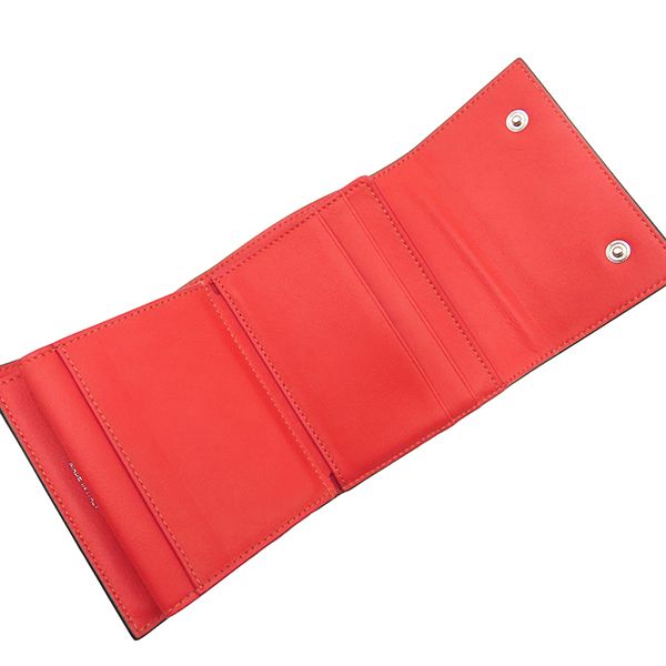 Celine Trifold Wallet Small Folded Multi Function Leather Beige Red Silver — view 8