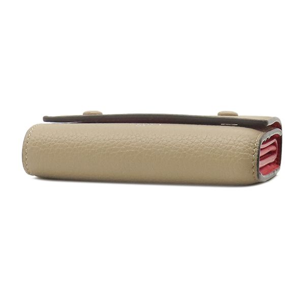 Celine Trifold Wallet Small Folded Multi Function Leather Beige Red Silver — view 3