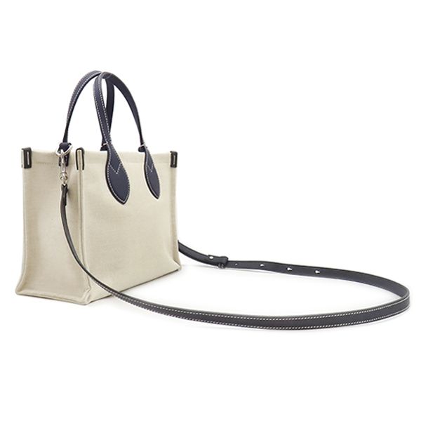 Gucci 2-Way Lido Print Mini Tote Bag Canvas Leather Ivory Navy Silver Logo — view 2