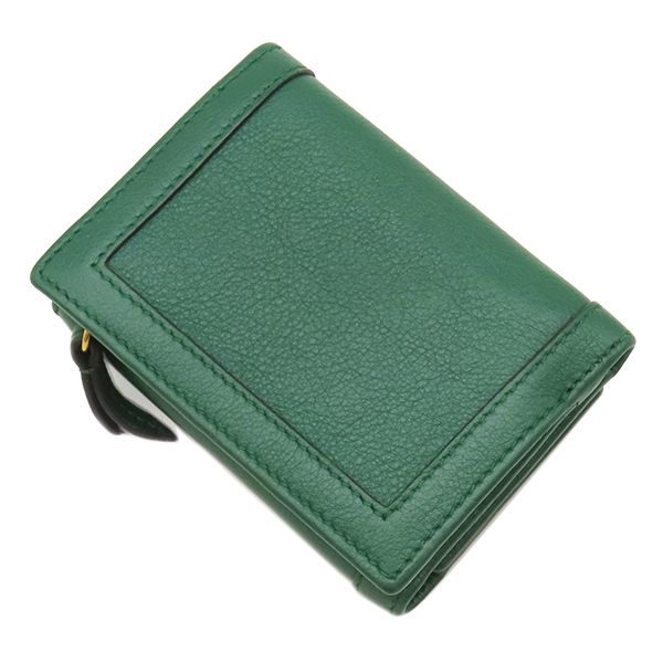 Gucci Trifold Wallet Bamboo Medium Leather Green Gold Double G Compact Coin — view 2