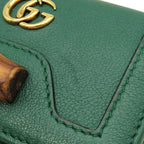 Gucci Trifold Wallet Bamboo Medium Leather Green Gold Double G Compact Coin — view 6