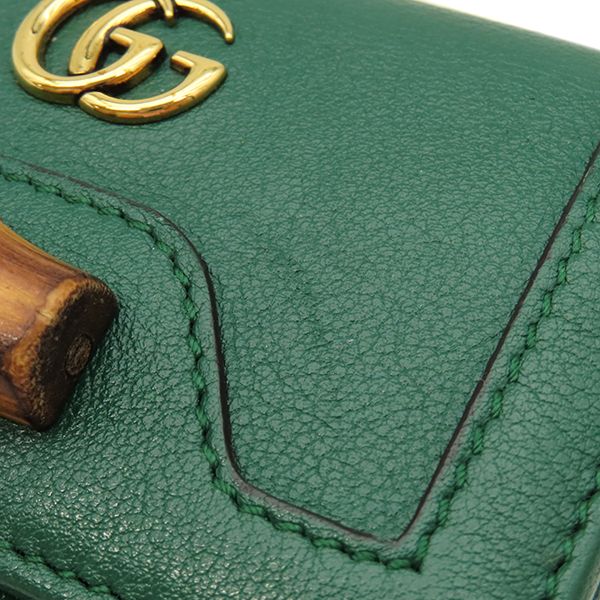 Gucci Trifold Wallet Bamboo Medium Leather Green Gold Double G Compact Coin — view 6