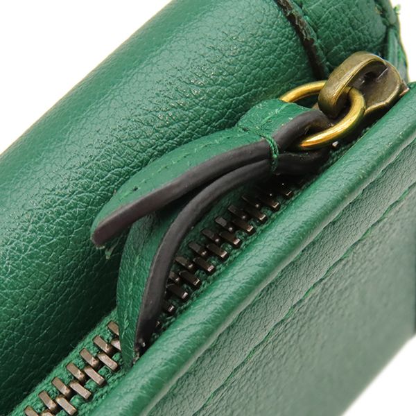 Gucci Trifold Wallet Bamboo Medium Leather Green Gold Double G Compact Coin — view 8