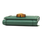 Gucci Trifold Wallet Bamboo Medium Leather Green Gold Double G Compact Coin — view 3