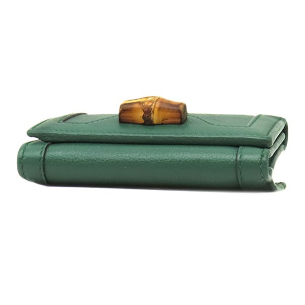 Gucci Trifold Wallet Bamboo Medium Leather Green Gold Double G Compact Coin — view 3