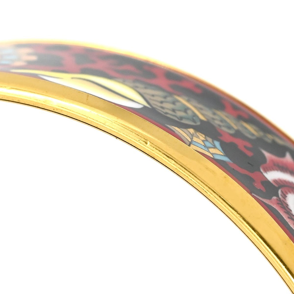 Hermes Bangle Enamel GM Shell Motif Cloisonne Red Multicolor Gold Sea Creatures — view 4