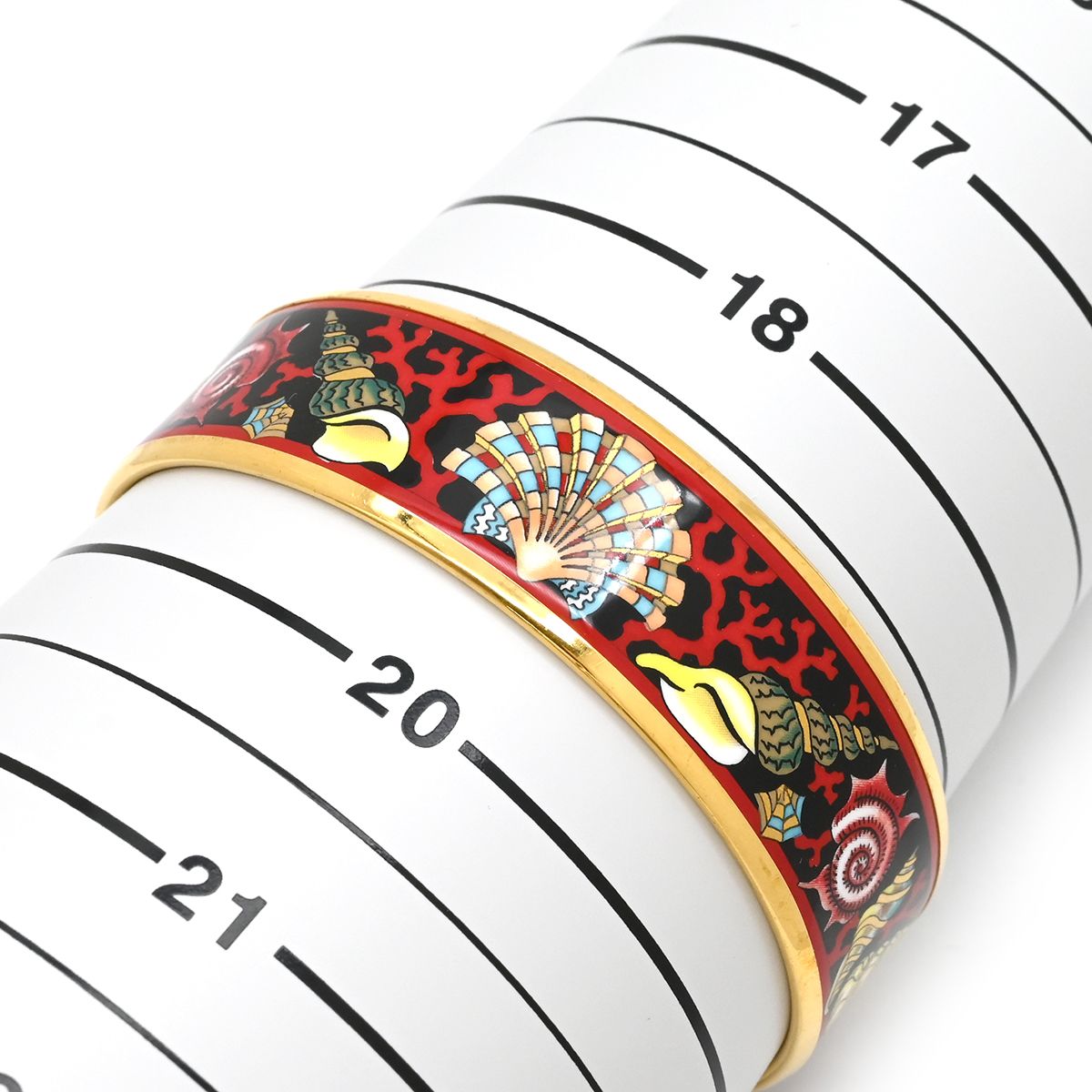 Hermes Bangle Enamel GM Shell Motif Cloisonne Red Multicolor Gold Sea Creatures — view 7