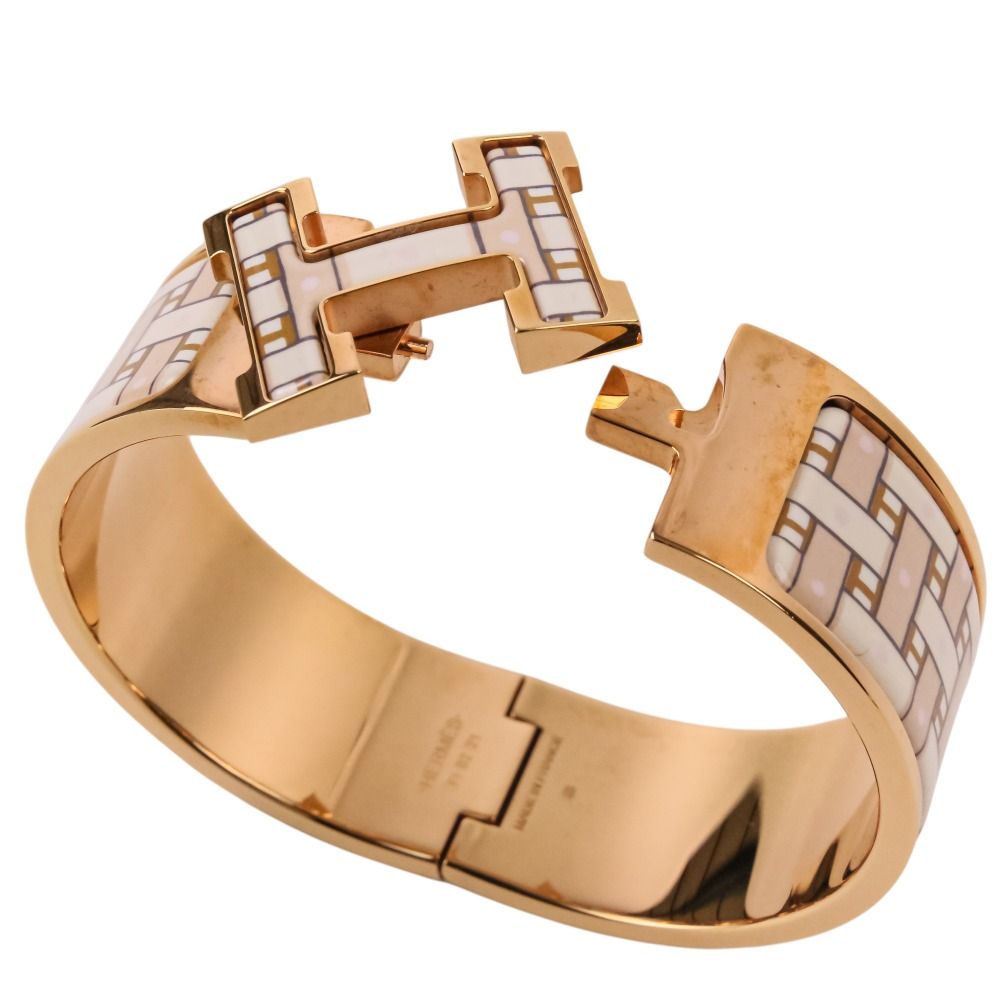Hermes Clic Clac H GM Son du H Print Bangle Bracelet Beige White Gold Colored — view 8