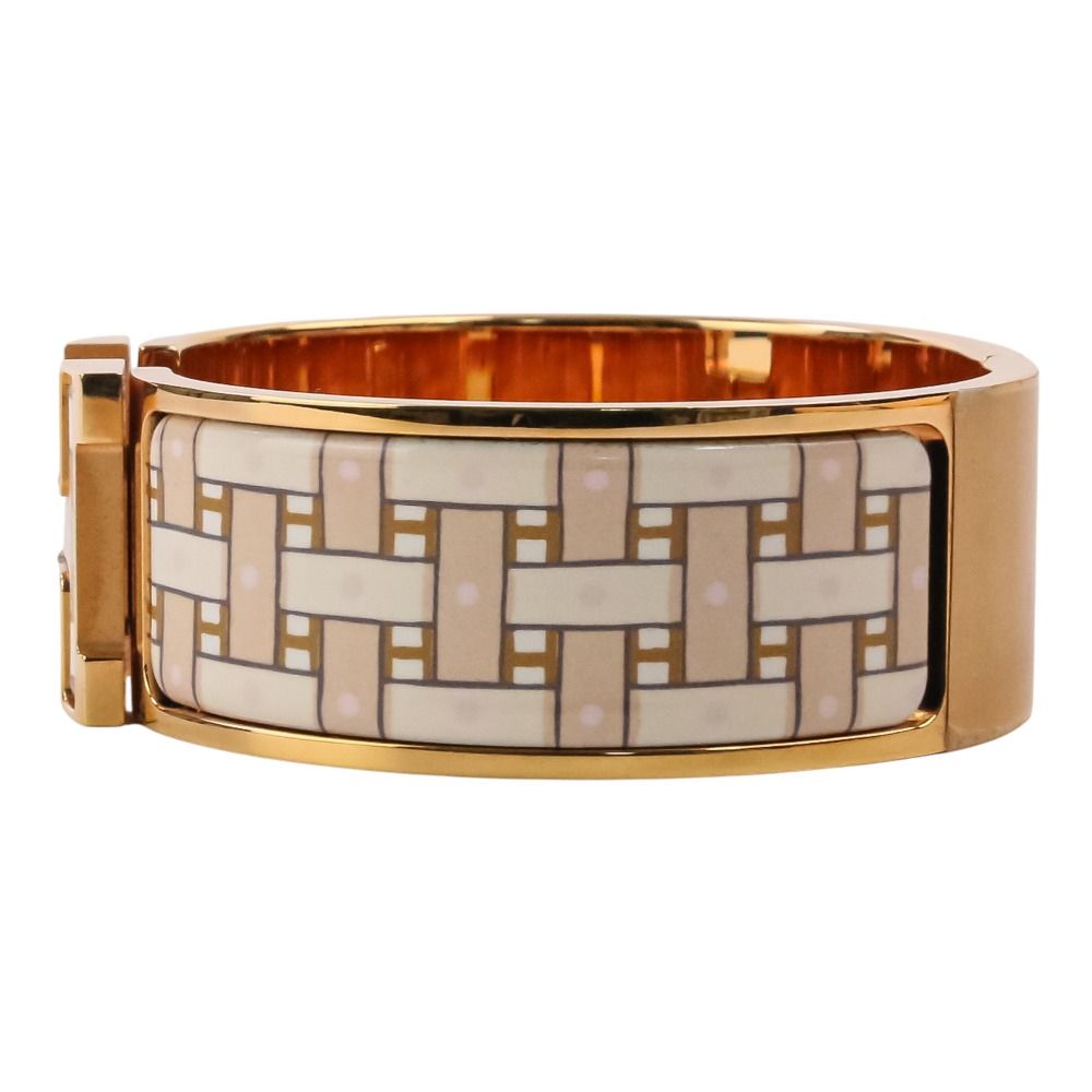Hermes Clic Clac H GM Son du H Print Bangle Bracelet Beige White Gold Colored — view 4