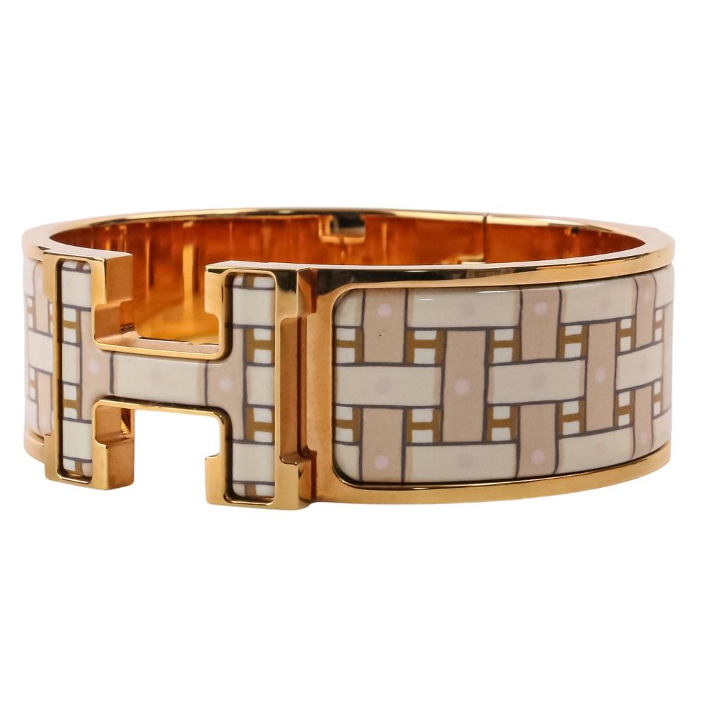 Hermes Clic Clac H GM Son du H Print Bangle Bracelet Beige White Gold Colored — view 3