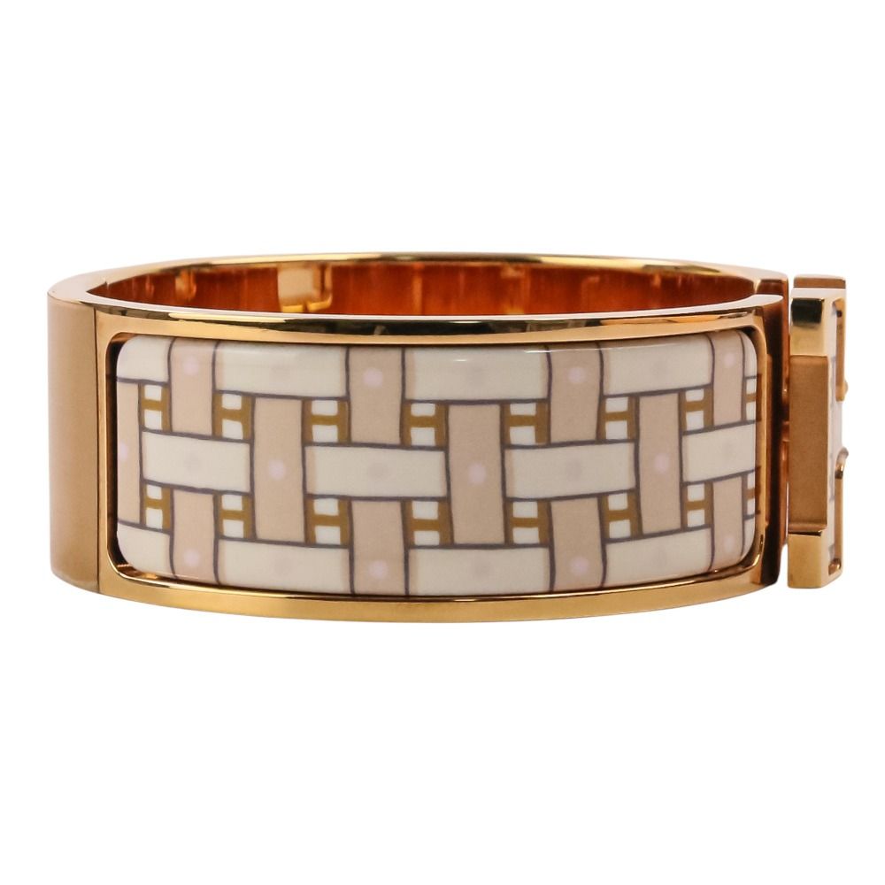 Hermes Clic Clac H GM Son du H Print Bangle Bracelet Beige White Gold Colored — view 6